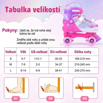 Nastaviteľné korčule so 4 osvetlenými kolieskami TS10406PI, ​​EU 30-33, ružové - B