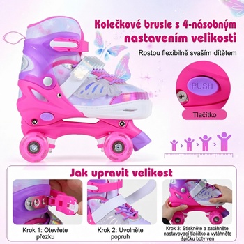Nastaviteľné korčule so 4 osvetlenými kolieskami TS10406PI, ​​EU 30-33, ružové - B