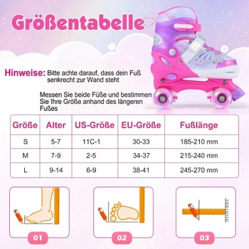 Nastaviteľné korčule so 4 osvetlenými kolieskami TS10406PI, ​​EU 30-33, ružové - B