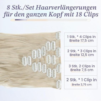 Elailite Clip-In predlžovanie vlasov, sada 140 g, 8 kusov, 18 sponiek, predlžovanie vlasov, 60 cm,