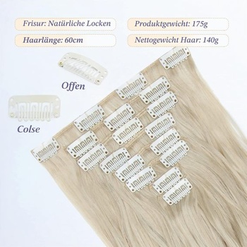Elailite Clip-In predlžovanie vlasov, sada 140 g, 8 kusov, 18 sponiek, predlžovanie vlasov, 60 cm,