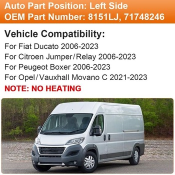 SENZEAL Sklo spätného zrkadla vodiča s montážnou doskou pre Fiat Ducato Citroen Jumper Relay Peugeot