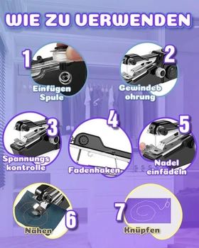 Elektrický ručný šijací stroj, prenosný mini šijací stroj pre začiatočníkov, čierny