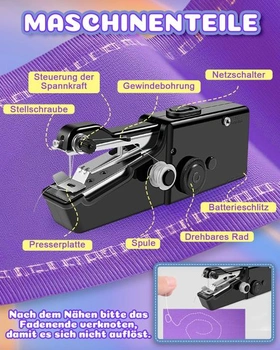 Elektrický ruční šicí stroj, přenosný mini šicí stroj pro začátečníky, černý