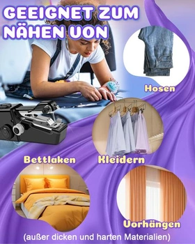 Elektrický ruční šicí stroj, přenosný mini šicí stroj pro začátečníky, černý