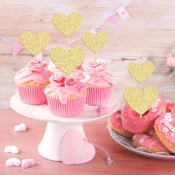 Trblietavé ozdoby na muffiny so srdiečkami, 30 ks ozdôb na muffiny, ozdoby na muffiny so srdiečkami, ozdoby