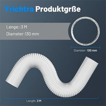 Výfuková hadice 125 mm, délka 3 m, ventilační hadice, hliníková flexibilní trubka 125 mm x 3 m, bílá