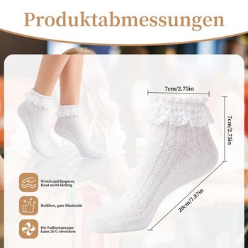 Dámske tradičné ponožky, 4 páry bielych, volánikových ponožiek s čipkou, krátke sieťované ponožky na