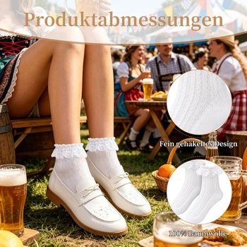 Dámske tradičné ponožky, 4 páry bielych, volánikových ponožiek s čipkou, krátke sieťované ponožky na