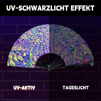 Sada 2 veľkých vejárov ako farebné festivalové doplnky, UV čierne svetlo a holografické ručné vejáre