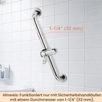 Držiak sprchovej hlavice na sprchovú tyč, univerzálny pre madlá 32 mm, otočný o 360 °, chróm, ľahká