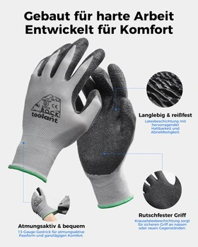 Pracovní rukavice toolant Crinkle Latex, hromadné balení, pogumované bezpečnostní pracovní rukavice