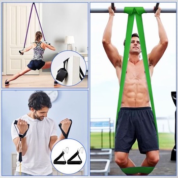 Sada odporových gúm, 5 fitness gúm rôznych úrovní, sada odporových gúm s kotvou do dverí, rukoväť,