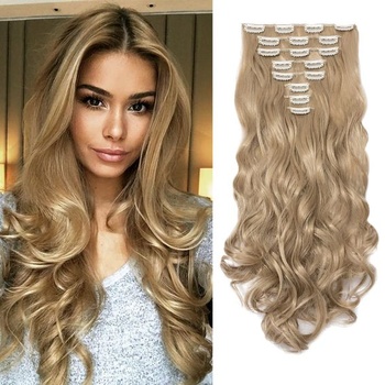 Clip-in predlžovanie vlasov, 45 cm, 8 kusov, vlnité, popolavo blond