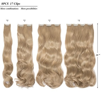 Clip-in predlžovanie vlasov, 45 cm, 8 kusov, vlnité, popolavo blond