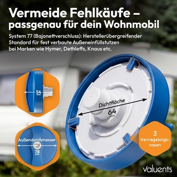 Uzamykateľný uzáver nádrže na vodu, priemer 78 mm – modrý – pre plniace hrdlo nádrže na vodu u