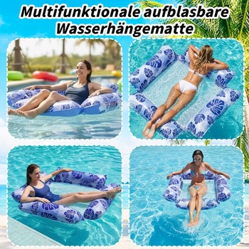 Multifunkčné nafukovacie vodné lehátko 4 v 1 s vodnou hojdacou sieťou, modré