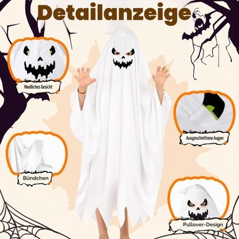 Detský kostým ducha, biely halloweensky kostým pre dievčatá a chlapcov