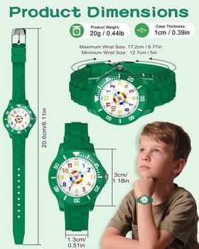 Analogové dětské hodinky pro chlapce a dívky ve věku 4-12 let, tmavě zelené
