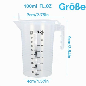 Odměrka 1000 ml, odměrka s víčkem, plastová odměrka 1 l s rukojetí, průhledná odměrka se stupnicí,