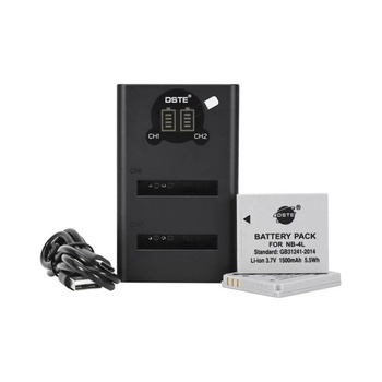 Náhradná batéria DSTE NB-4L (2 ks) + duálna USB nabíjačka s LCD displejom kompatibilná s