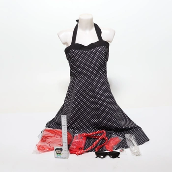 Doplňky ke kostýmům z 50. let, sada kostýmů pro ženy z 50. let, retro outfit s puntíkovaným šatem,