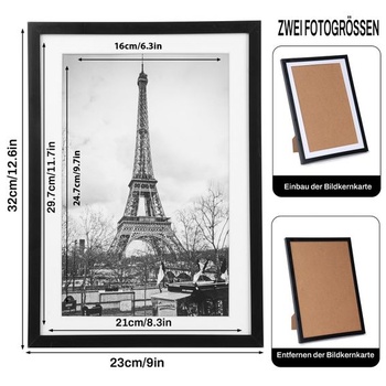 Sada 4 černých obrazových rámů A4 – plastové rámy DIN A4 21x30 cm s plexisklem, sada obrazových