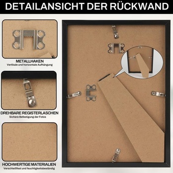 Sada 4 černých obrazových rámů A4 – plastové rámy DIN A4 21x30 cm s plexisklem, sada obrazových