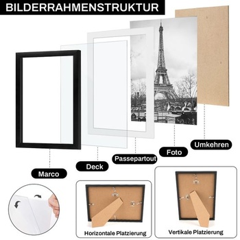 Sada 4 černých obrazových rámů A4 – plastové rámy DIN A4 21x30 cm s plexisklem, sada obrazových