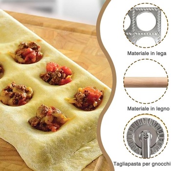 Súprava lisov na ravioli, 4-dielny stroj na ravioli z nerezovej ocele - s guľatými a štvorcovými