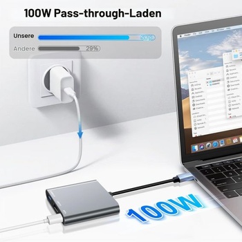 Adaptér USB-C na HDMI 4K @ 60Hz, 3v1 USB-C multiportový húb so 100W nabíjacím portom PD, prenos dát
