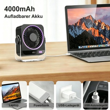 Stolní ventilátor FGHB šedo-fialový, 4000 mAh