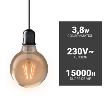 LED žárovka Xanlite E27 kulatá, patice G125, E27 – Vintage žárovka s vláknem E27, úhel vyzařování