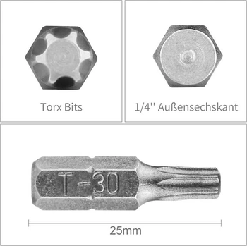 Sada bitů HPHOPE T30 Torx (délka: 25 mm, 25 kusů)