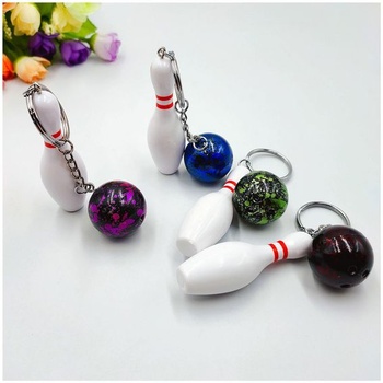 12 príveskov na kľúče s bowlingovou tematikou, držiaky na kľúče s kolkami na bowling, mini prívesky