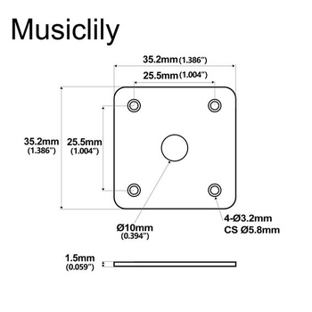 Musically Pro Square Jack Plate s plochým dnom, chróm