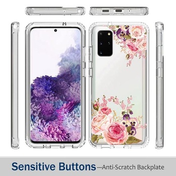 Ochranný kryt pre Galaxy S20+, S20 Plus SM-G985 s tvrdeným sklom - puzdro s kvetinovým vzorom,