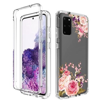 Ochranný kryt pre Galaxy S20+, S20 Plus SM-G985 s tvrdeným sklom - puzdro s kvetinovým vzorom,