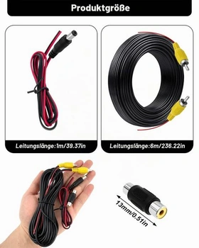 6m kabel RCA pro couvací kameru, vylepšený dvojitě stíněný prodlužovací kabel pro couvací kameru