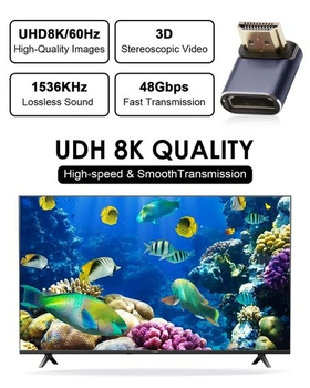 2 kusy HDMI adaptéru s úhlem 90 stupňů, HD nahoru a dolů, samec na samici s LED diodou