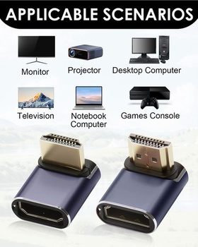 2 kusy HDMI adaptéra s uhlom 90 stupňov, HD hore a dole, samec na samicu s LED diódou