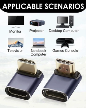 2 kusy HDMI adaptéru s úhlem 90 stupňů, HD nahoru a dolů, samec na samici s LED diodou