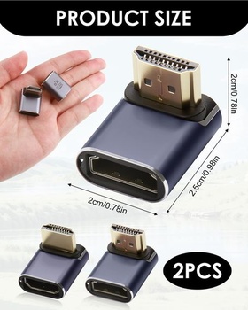 2 kusy HDMI adaptéra s uhlom 90 stupňov, HD hore a dole, samec na samicu s LED diódou