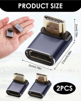2 kusy HDMI adaptéru s úhlem 90 stupňů, HD nahoru a dolů, samec na samici s LED diodou