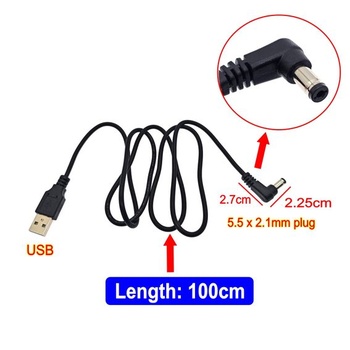 Napájecí kabel JZK DC 5V s konektorem USB 2.0 typu A a 5,5 x 2,1 mm, 1 m, úhlový nabíjecí kabel pro