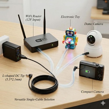 Napájecí kabel JZK DC 5V s konektorem USB 2.0 typu A a 5,5 x 2,1 mm, 1 m, úhlový nabíjecí kabel pro