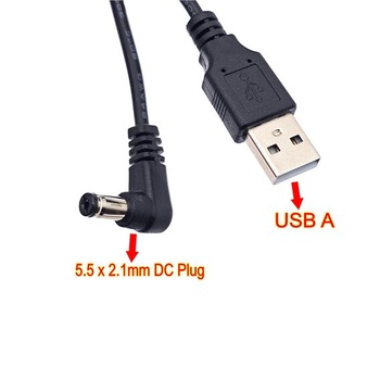 Napájecí kabel JZK DC 5V s konektorem USB 2.0 typu A a 5,5 x 2,1 mm, 1 m, úhlový nabíjecí kabel pro