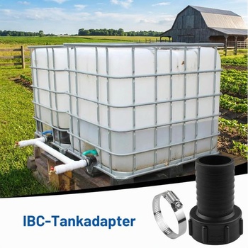 2 adaptéry IBC, vnitřní závit S60x6 60 mm na hadicový nátrubek 1 1/4'' (32 mm), zahradní hadice,