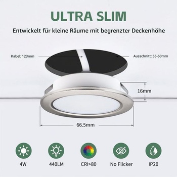 KYOTECH LED zapustené bodové svetlá 230V, 4W 440LM zapustené bodové svetlá 2700K, balenie po 3