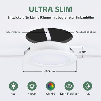KYOTECH LED zapustené bodové svetlá 230V, 4W 440LM zapustené bodové svetlá 4000K, balenie po 3